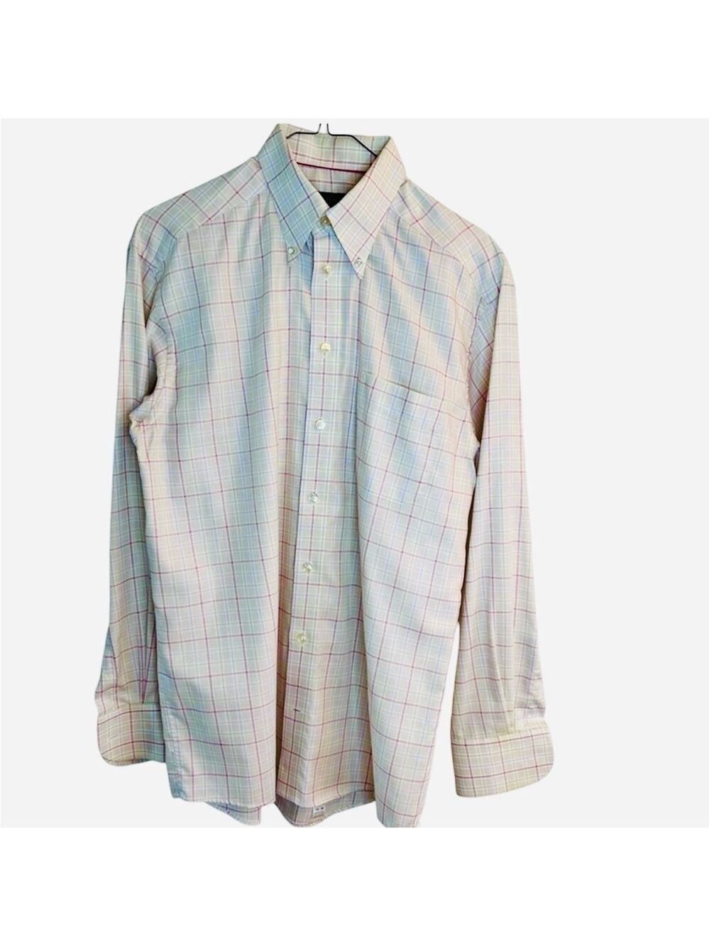 ETON BEIGE PLAID BUTTON DOWN DRESS SHIRT MENS SIZE 39 15 1/2